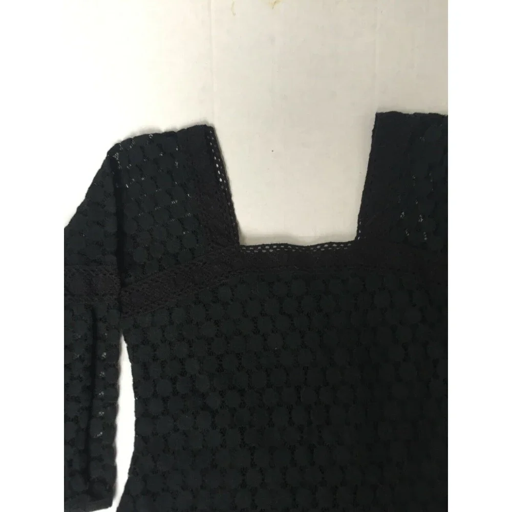 Solitaire Black Circle Eyelet Square Neck Blouse Tie Sleeve Size Small Bohemian